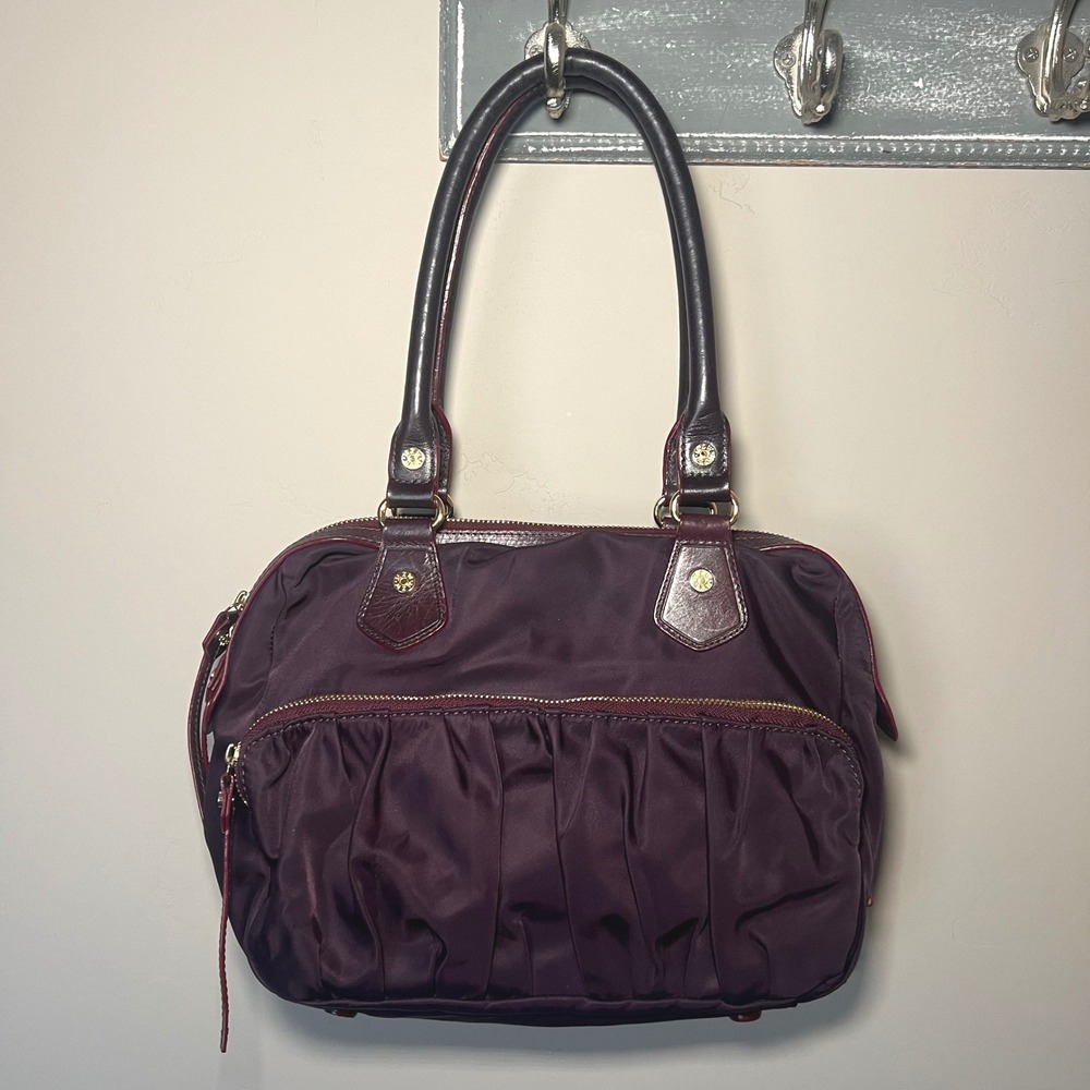 MZ Wallace Jane Satchel Bag Eggplant Plum Purple Nylon Leather Trim Designer‎ - Picture 5 of 16